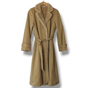 Vtg Faux Fur Lined Trench in Neutral Camel Belted Waist Bonders: Women's Large